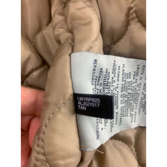 Levi’s Hooded Parka Jacket Women L Tan Faux Fur Trim Quilted Lining Drawcord - Picture 13 of 13